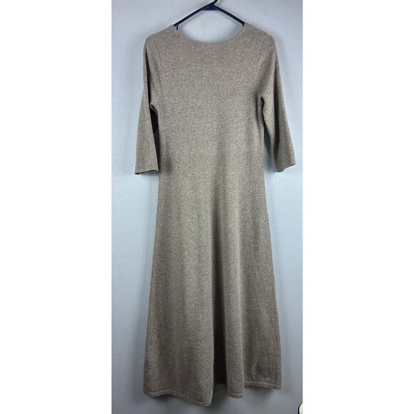 Lands End Sz XS ( 2-4) Brown Heathered wool silk blend 3/4 length slv maxi dress - Picture 3 of 10